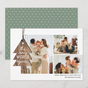 Rustic Wood Ornament 3 Photo Collage Christmas Holiday Card