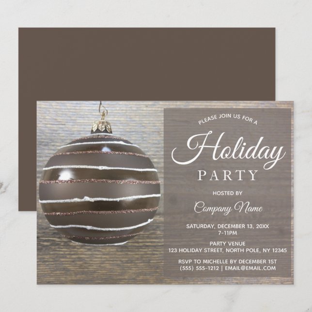 Rustic Wood Ornament Corporate Holiday Party Invitation (Front/Back)