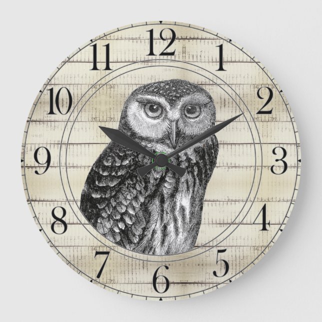 Rustic Wood Owl Large Clock (Front)