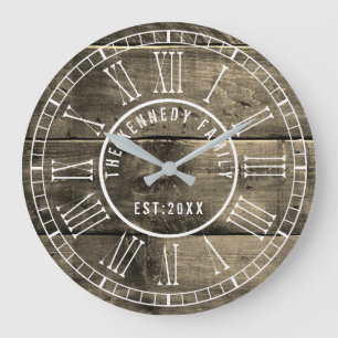 Rustic Wood Pallet Roman Numeral Family Name Large Clock