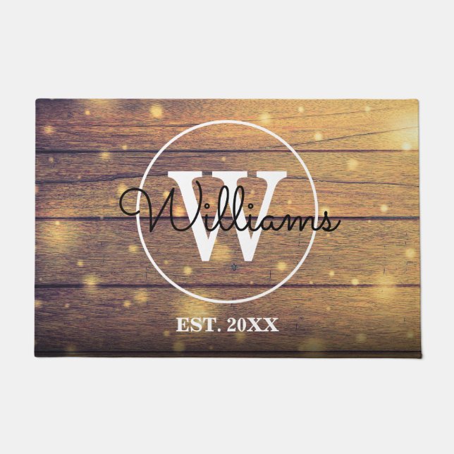 Rustic Wood Panels Monogram Script Doormat (Front)