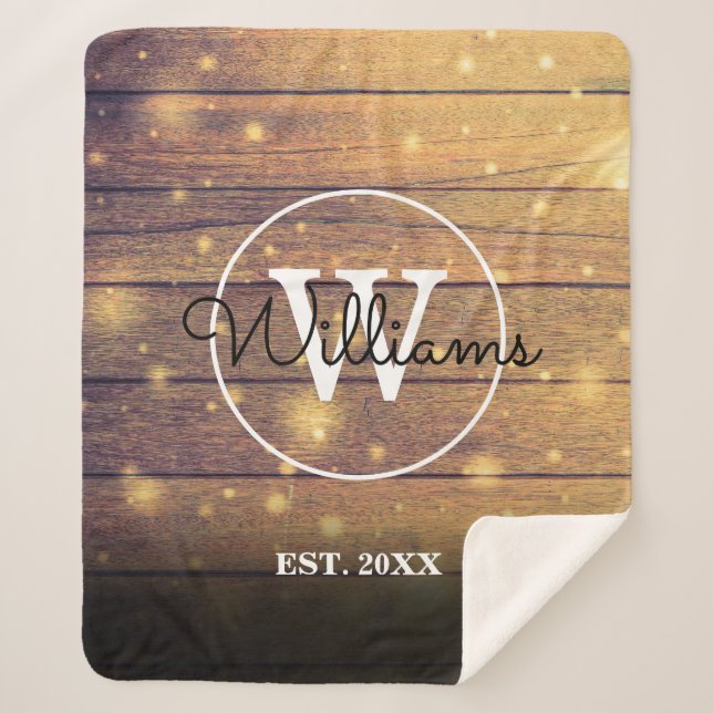 Rustic Wood Panels Monogram Sherpa Blanket (Front)