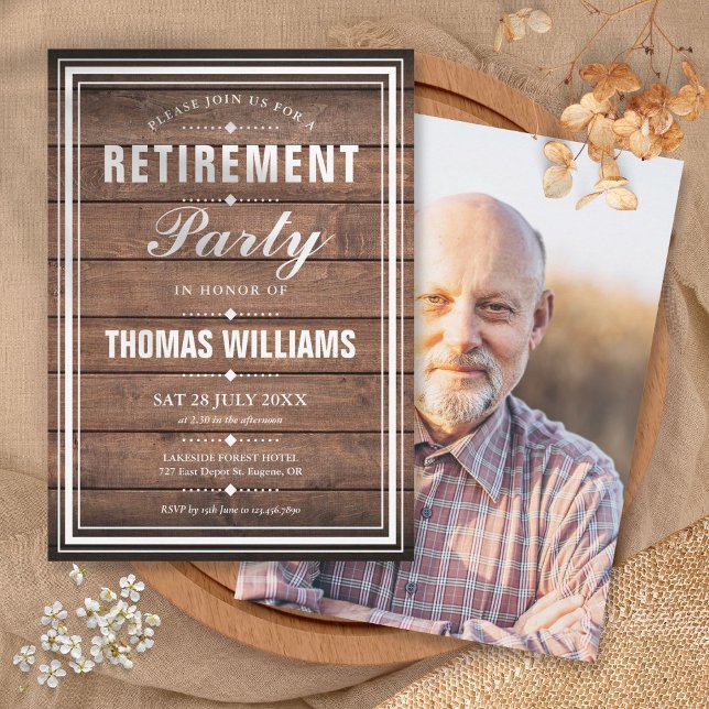 Rustic Wood Panels Photo Retirement Party Invitation (Rustic Wood Panels Photo Retirement Party Invitation)