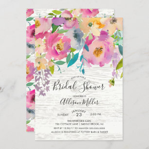 Rustic Wood Pastel Floral Bridal Shower Invitation