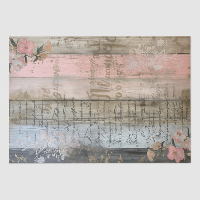 Rustic Wood, Pastel Flowers Decoupage Tissue Paper (Front)