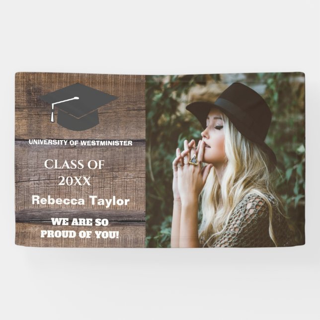 Rustic Wood Pattern Class of 2023 Photo Graduation Banner (Horizontal)