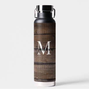 Rustic Wood Pattern Style Monogram Script  Water Bottle
