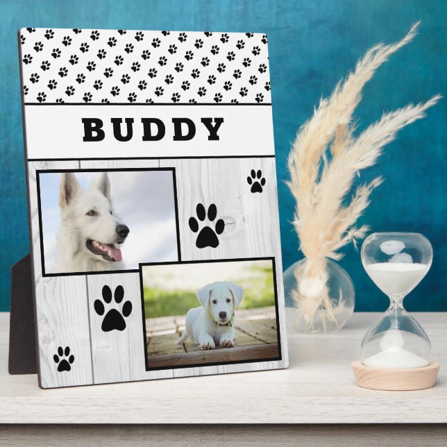 Rustic Wood Paw Print 2 Pet Dog Photo Collage Plaque (Side)