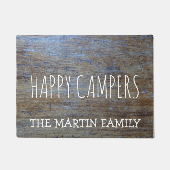 Rustic Wood Personalised Camping |  Happy Campers Doormat (Front)