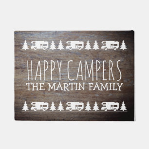 Rustic Wood Personalised Camping Happy Campers Doormat
