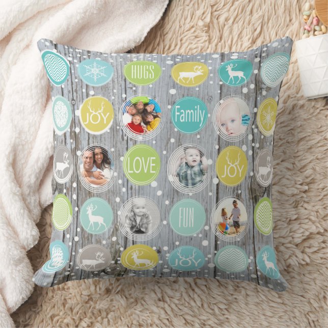 Rustic Wood Personalised Christmas Photo Cushion (Blanket)