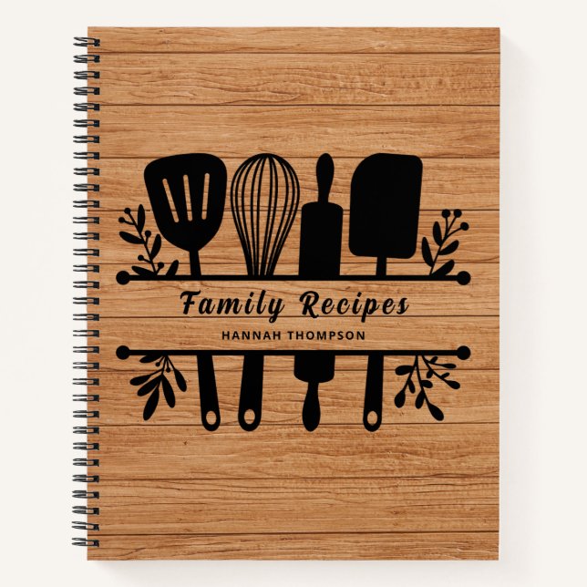 Rustic Wood Personalised Cookbook Family Recipes Notebook (Front)