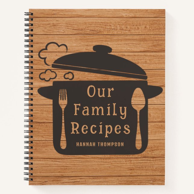 Rustic Wood Personalised Cooking Family Recipes Notebook (Front)