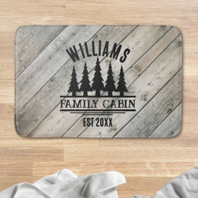 Rustic Wood Personalised Family Cabin Name Est Bath Mat (Rustic Wood Personalized Family Cabin Name Est Bath Mat)