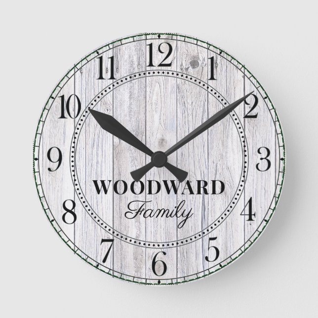 Rustic Wood Personalised Family Name  Round Clock (Front)