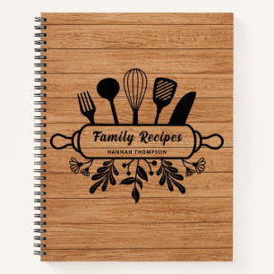 Rustic Wood Personalised Favourite Family Recipes Notebook
