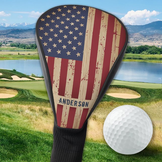 Rustic Wood Personalised Patriotic American Flag G Golf Head Cover (Creator Uploaded)