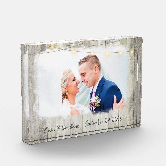 Rustic Wood Personalised Photo Wedding Keepsake Block (Left)