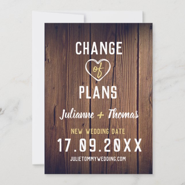 Rustic Wood Personalised Script Change of Plans Save The Date (Front)