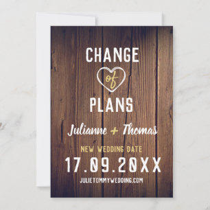 Rustic Wood Personalised Script Change of Plans Save The Date