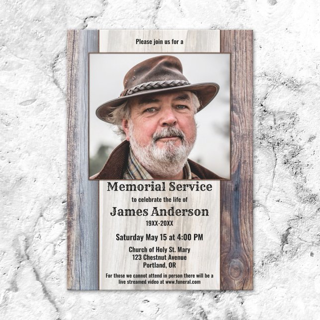 Rustic Wood Photo Celebration of Life Invitation (Creator Uploaded)