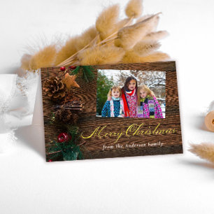 Rustic Wood Photo Christmas Greeting Holiday Card