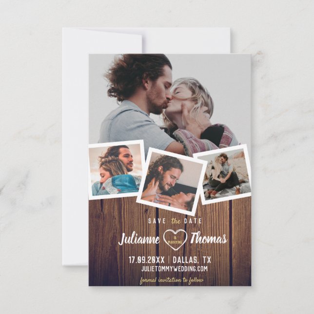Rustic Wood Photo Collage Elegant Wedding Save The Save The Date (Front)