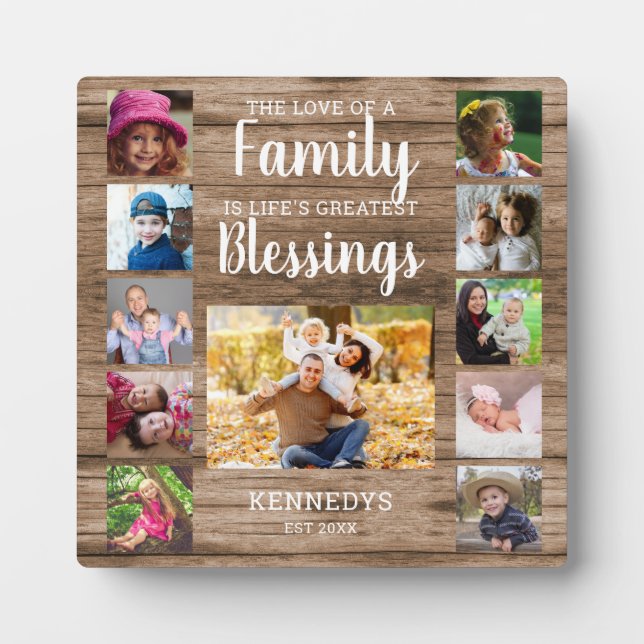 Rustic Wood Photo Collage Family Blessing Quote Plaque (Front)