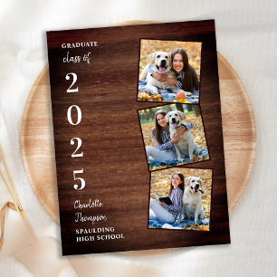 Rustic Wood Photo Collage Graduation Invitation Postcard