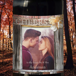 Rustic Wood Photo Engagement Wine Label