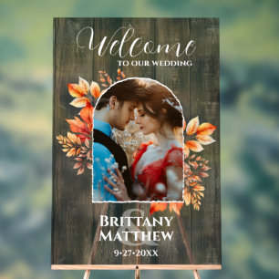 Rustic Wood Photo Fall Wedding Welcome Acrylic Sign
