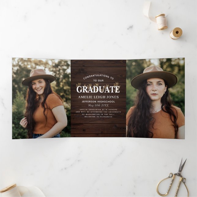 Rustic Wood Photo Graduation Announcement (Inside)