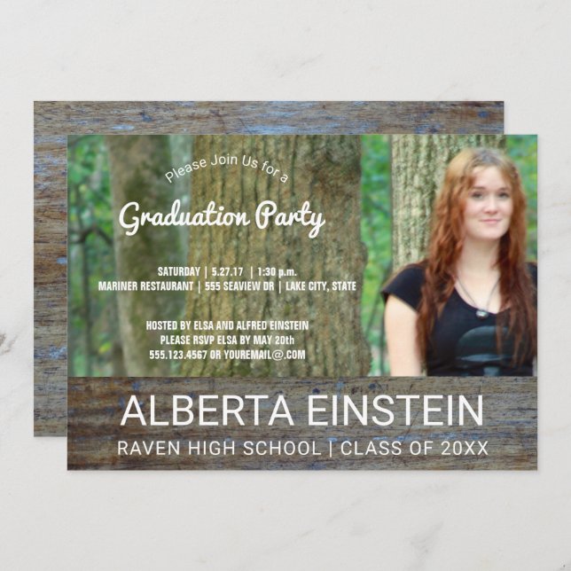 Rustic Wood Photo Graduation Party Invitation (Front/Back)