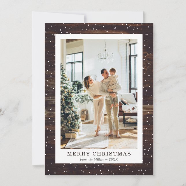 Rustic Wood Photo Merry Christmas Cards (Front)