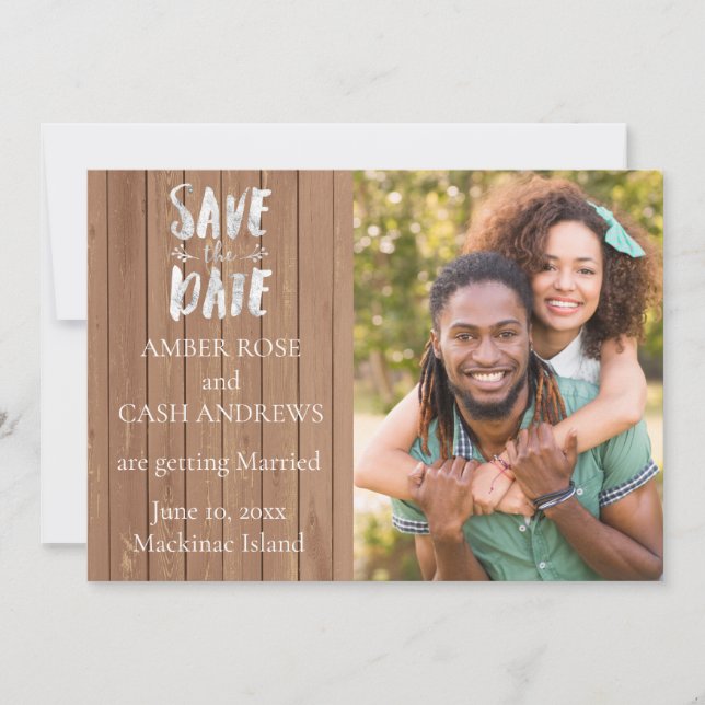 Rustic Wood Photo Save the Date (Front)