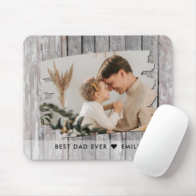 Rustic Wood Photo Template Best Dad Ever  Mouse Mat (With Mouse)