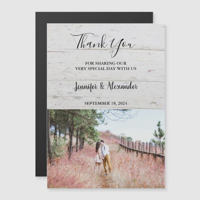 Rustic wood photo Thank you country wedding card (Front/Back)