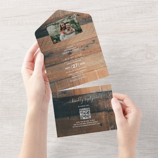 Rustic Wood Photo Wedding  All In One Invitation (Tearaway)