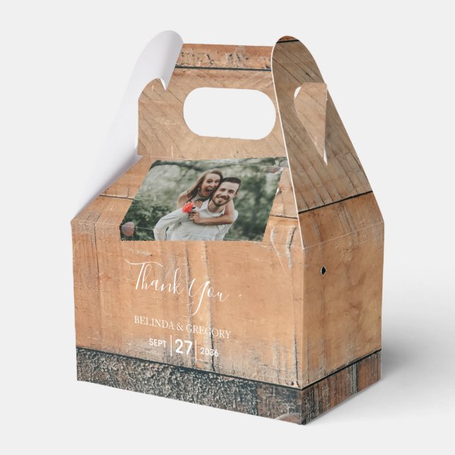 Rustic Wood Photo Wedding Favour Box (Front Side)