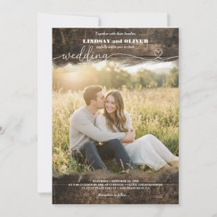 Rustic Wood Photo Wedding Invitation Golden Hour