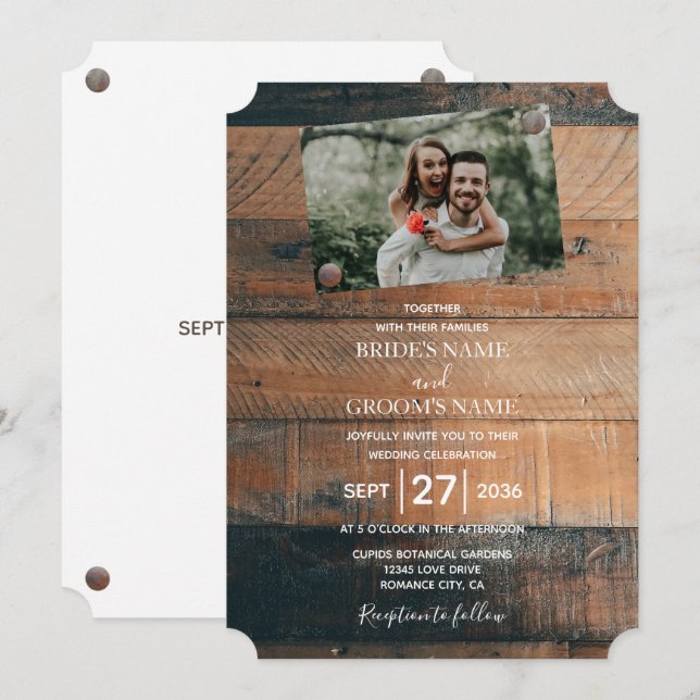 Rustic Wood Photo Wedding Invitations (Front/Back)