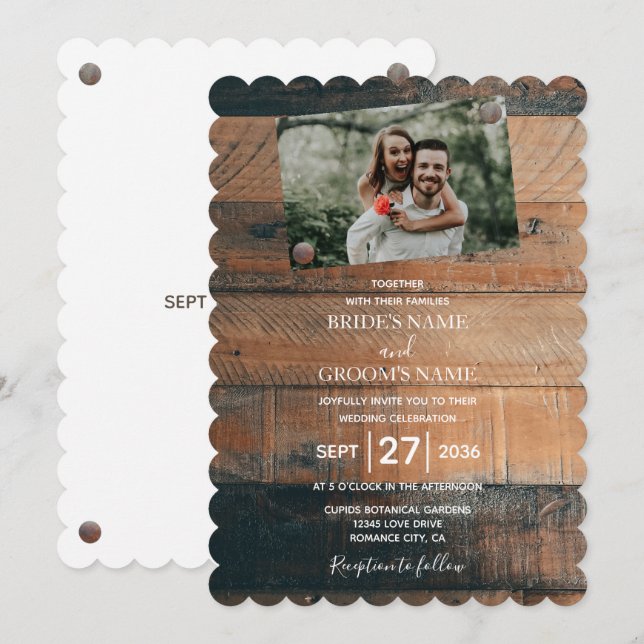 Rustic Wood Photo Wedding Invitations (Front/Back)