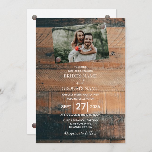 Rustic Wood Photo Wedding Invitations (Front/Back)