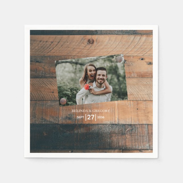 Rustic Wood Photo Wedding  Napkin (Front)