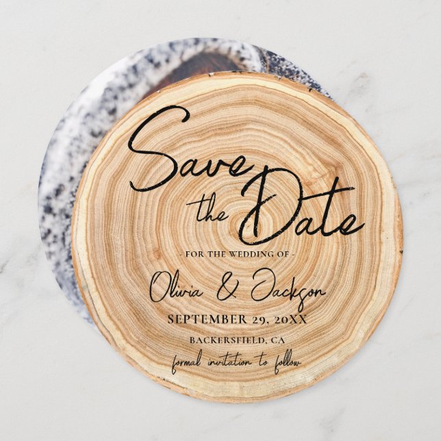 Rustic Wood Photo Wedding Save the Date Invitation (Front/Back)
