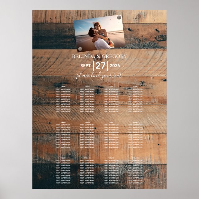 Rustic Wood Photo Wedding Seating Chart (Front)