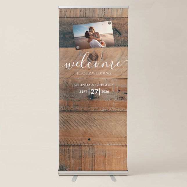 Rustic Wood Photo Wedding Welcome Sign (Front)