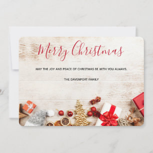 Rustic Wood Photograph with Christmas Items Holiday Card