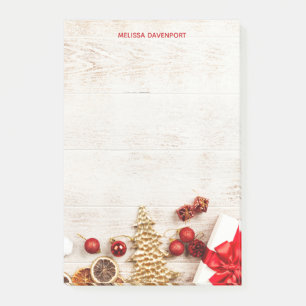 Rustic Wood Photograph with Christmas Items Post-it Notes