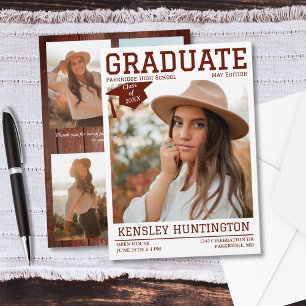 Rustic Wood Photos Graduation Magazine Style Party Invitation
